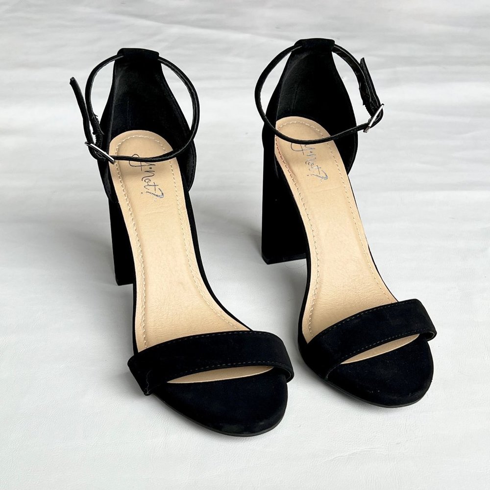 Y-NOT Black Suede Ankle Strap High Heel Sandals 8M